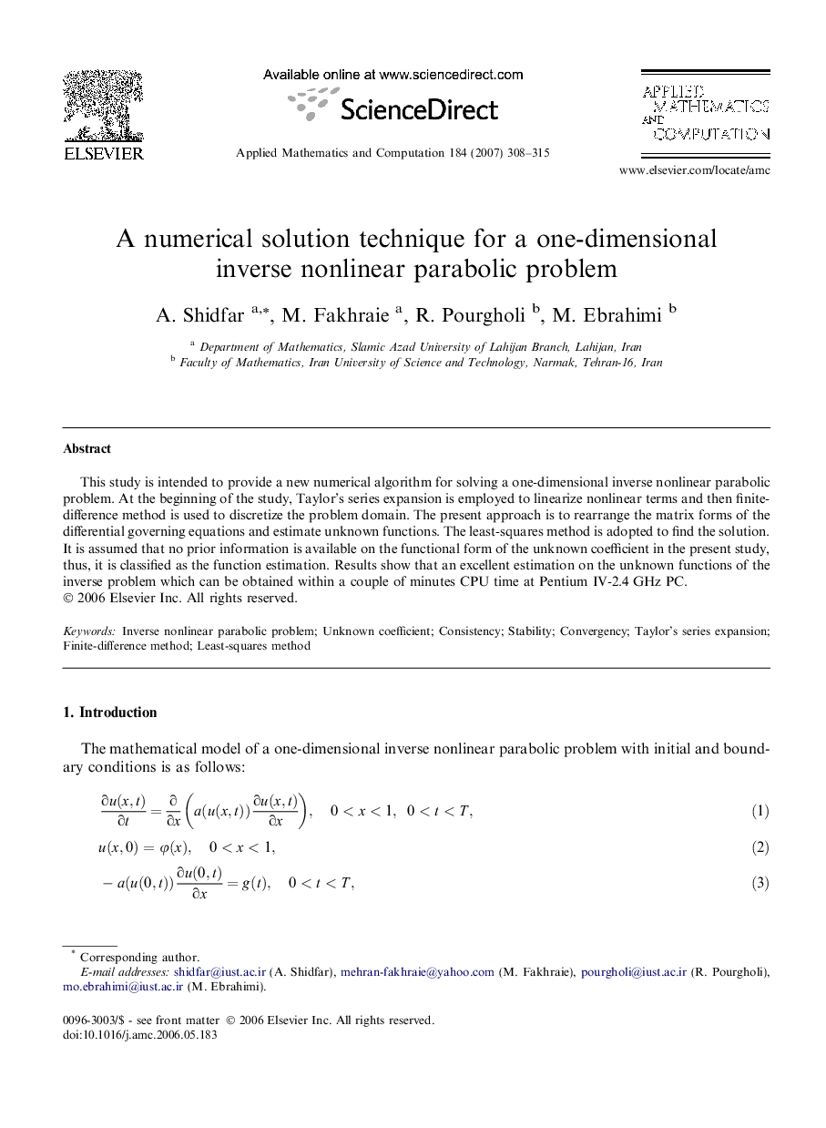 A numerical solution technique for a one-dimensional inverse nonlinear parabolic problem