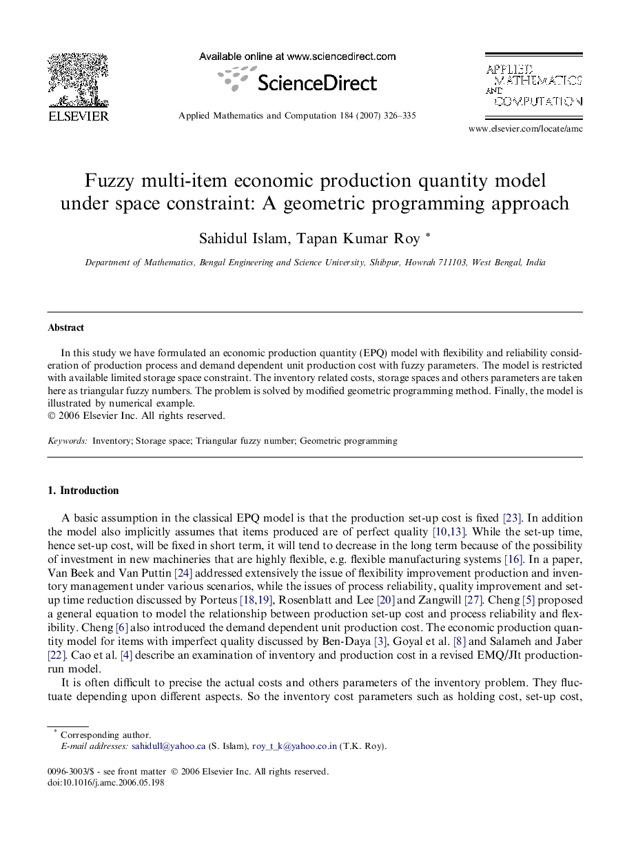 Fuzzy multi-item economic production quantity model under space constraint: A geometric programming approach