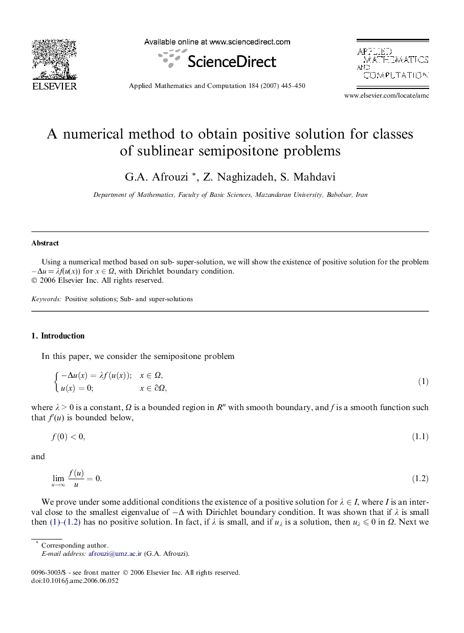 A numerical method to obtain positive solution for classes of sublinear semipositone problems