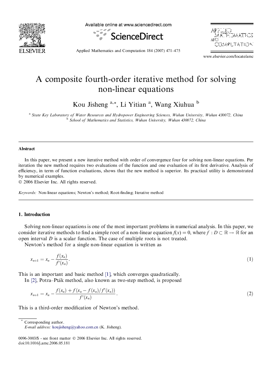 A composite fourth-order iterative method for solving non-linear equations