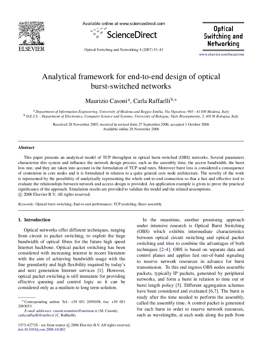 Analytical framework for end-to-end design of optical burst-switched networks