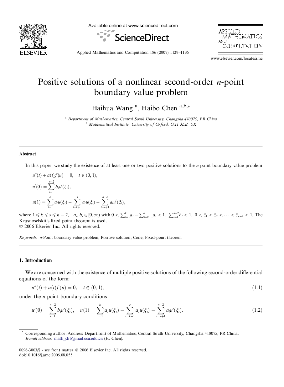 Positive solutions of a nonlinear second-order n-point boundary value problem