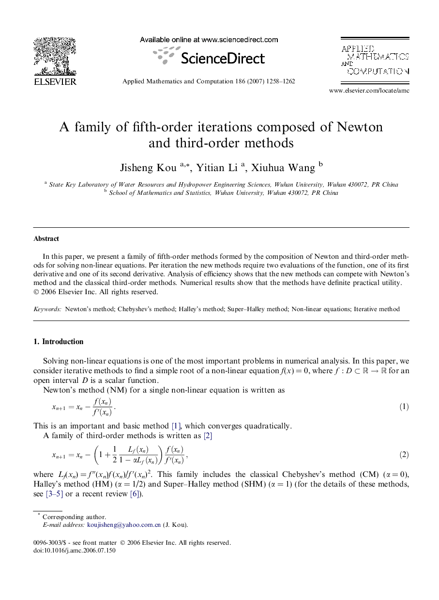 A family of fifth-order iterations composed of Newton and third-order methods