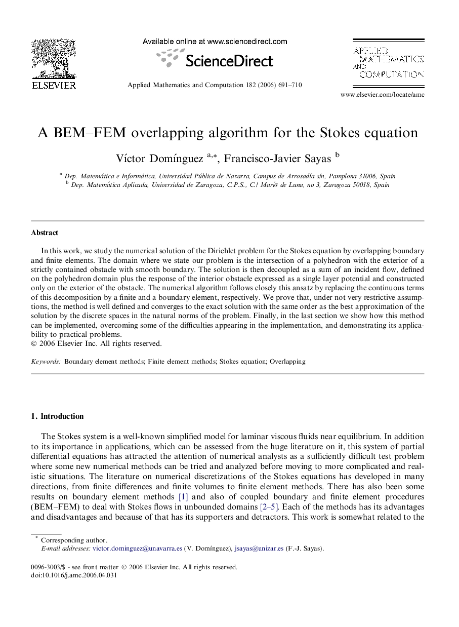 A BEM-FEM overlapping algorithm for the Stokes equation