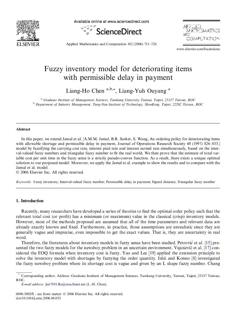 Fuzzy inventory model for deteriorating items with permissible delay in payment