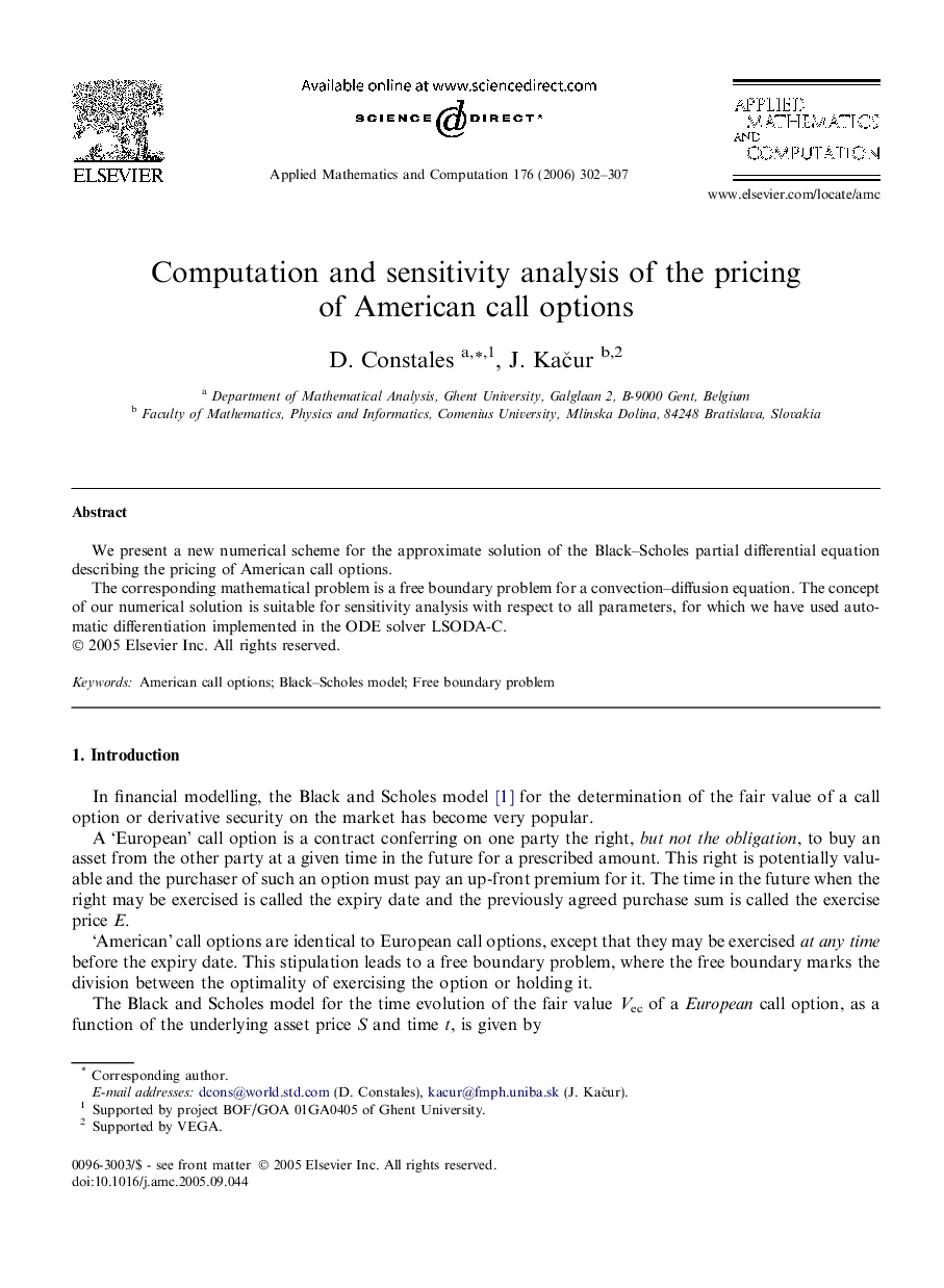 Computation and sensitivity analysis of the pricing of American call options