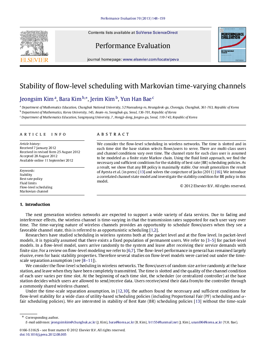 Stability of flow-level scheduling with Markovian time-varying channels