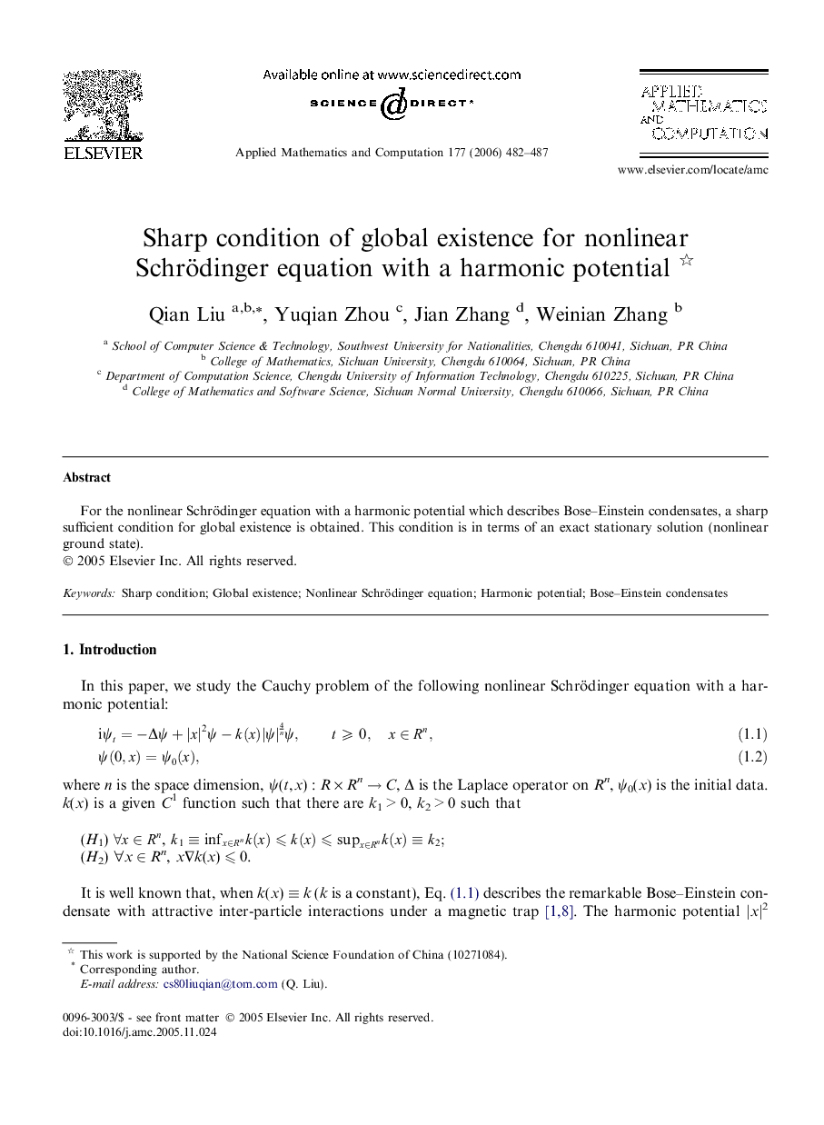 Sharp condition of global existence for nonlinear Schrödinger equation with a harmonic potential