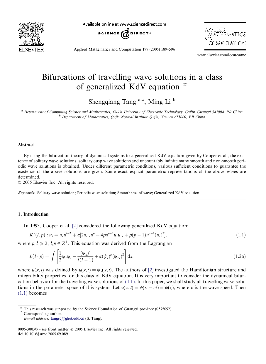 Bifurcations of travelling wave solutions in a class of generalized KdV equation