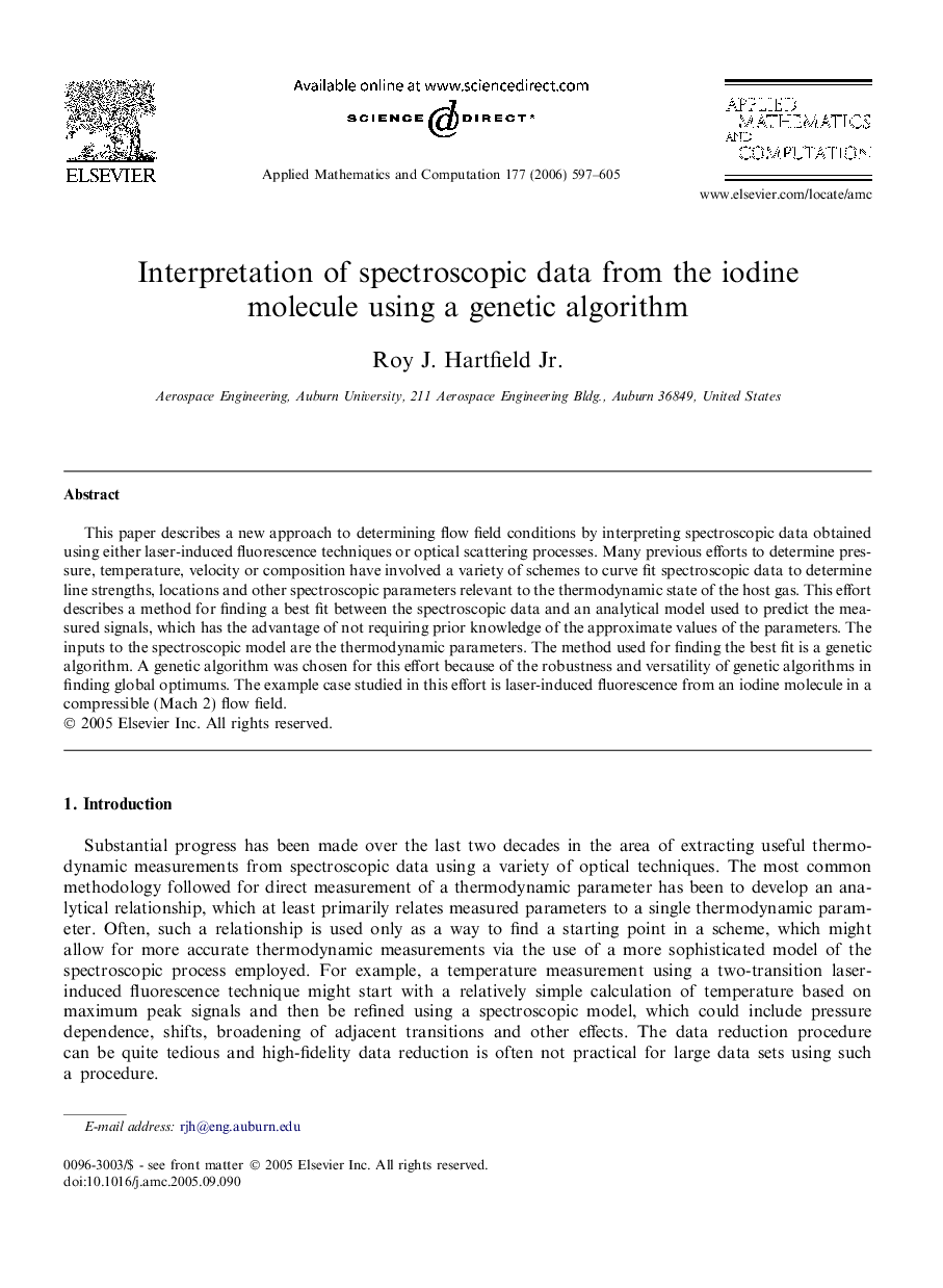 Interpretation of spectroscopic data from the iodine molecule using a genetic algorithm