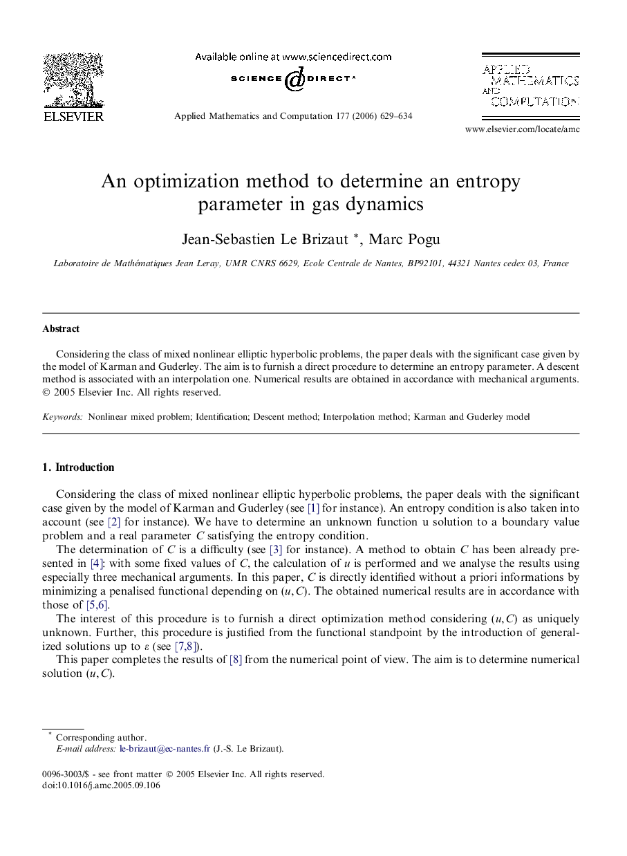 An optimization method to determine an entropy parameter in gas dynamics