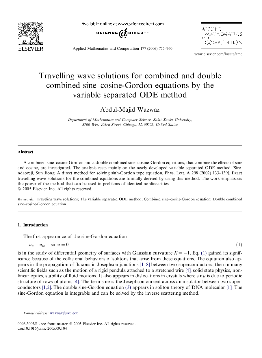 Travelling wave solutions for combined and double combined sine–cosine-Gordon equations by the variable separated ODE method