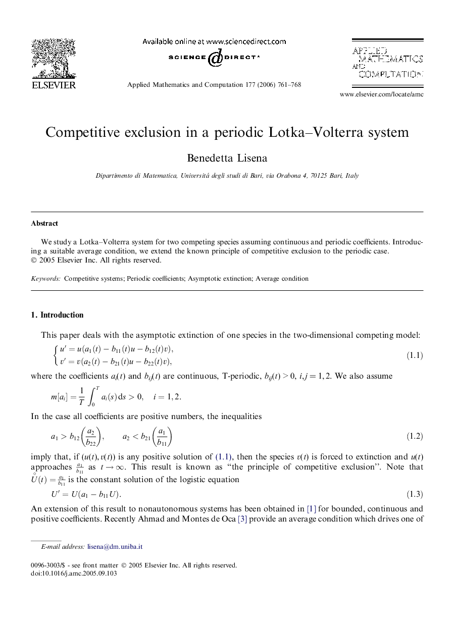 Competitive exclusion in a periodic Lotka-Volterra system