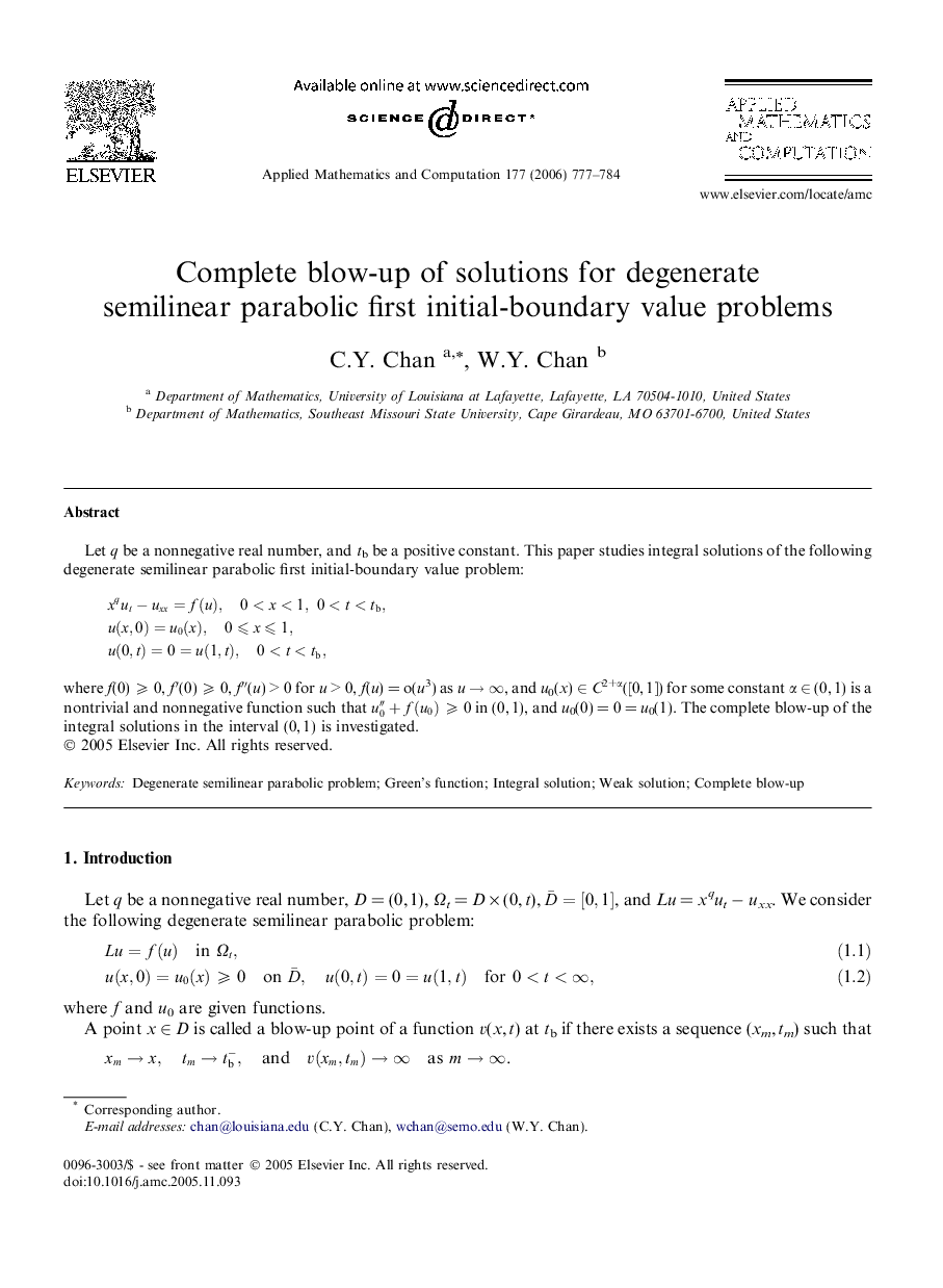 Complete blow-up of solutions for degenerate semilinear parabolic first initial-boundary value problems