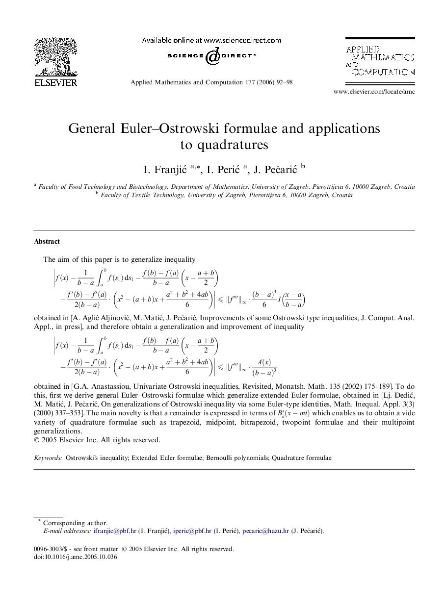 General Euler–Ostrowski formulae and applications to quadratures