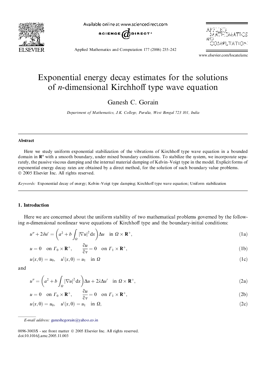 Exponential energy decay estimates for the solutions of n-dimensional Kirchhoff type wave equation