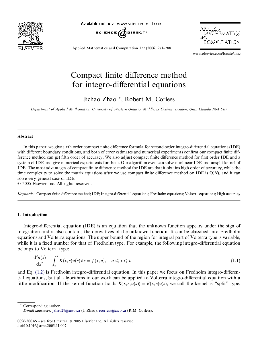 Compact finite difference method for integro-differential equations