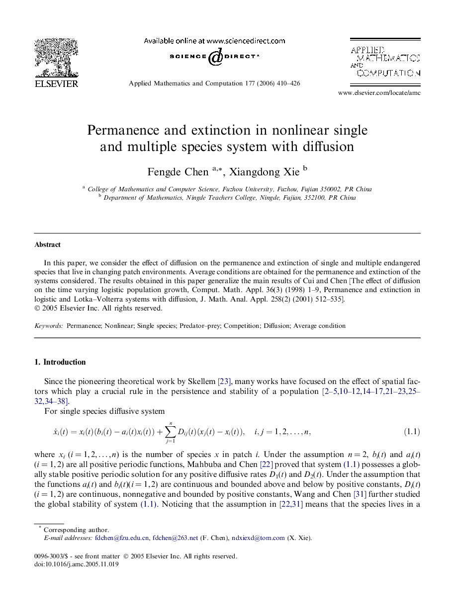 Permanence and extinction in nonlinear single and multiple species system with diffusion