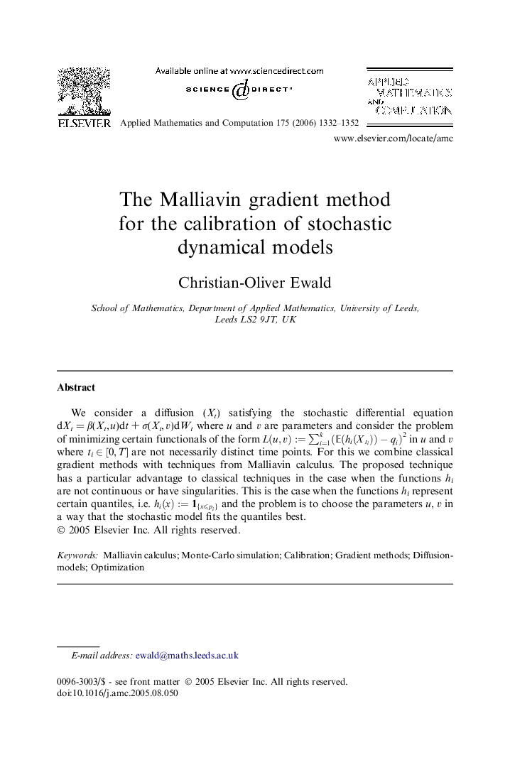 The Malliavin gradient method for the calibration of stochastic dynamical models