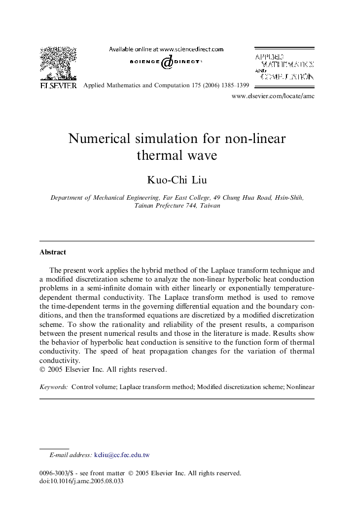 Numerical simulation for non-linear thermal wave