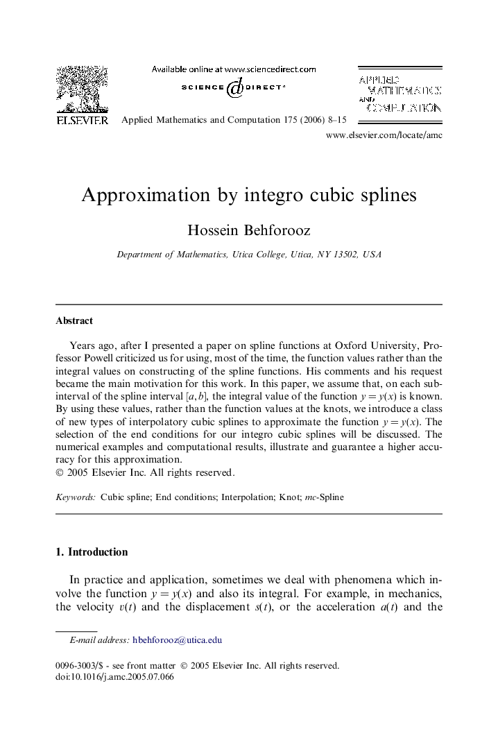 Approximation by integro cubic splines