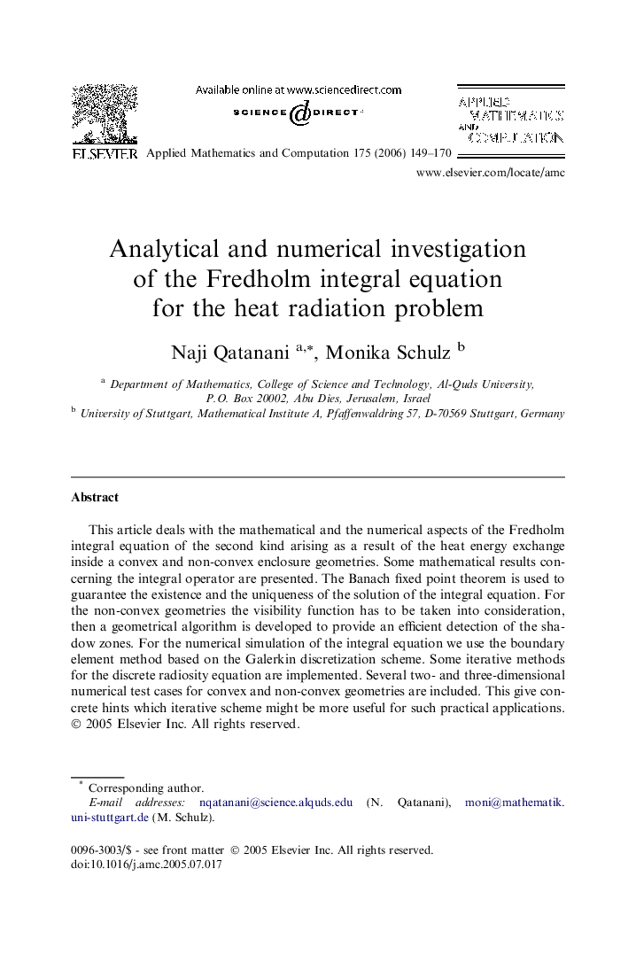 Analytical and numerical investigation of the Fredholm integral equation for the heat radiation problem