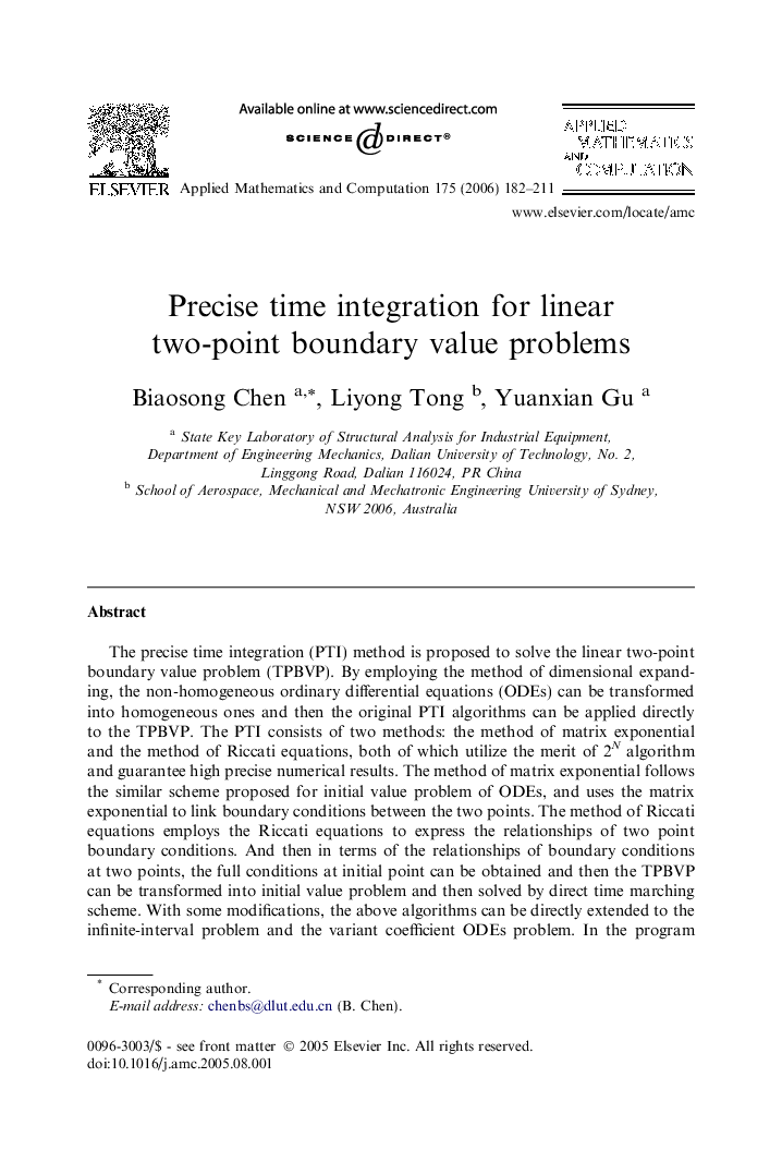 Precise time integration for linear two-point boundary value problems