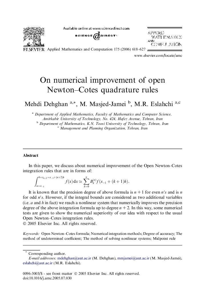 On numerical improvement of open Newton–Cotes quadrature rules