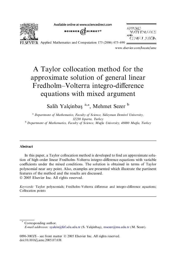 A Taylor collocation method for the approximate solution of general linear Fredholm-Volterra integro-difference equations with mixed argument