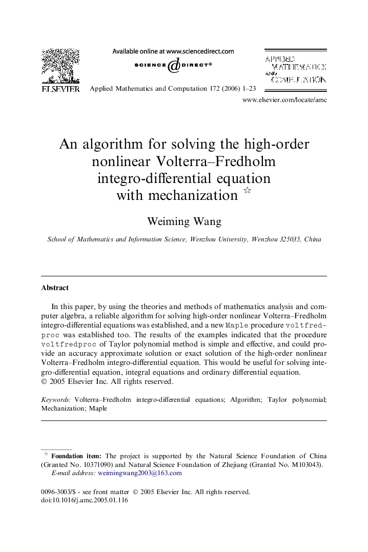 An algorithm for solving the high-order nonlinear Volterra-Fredholm integro-differential equation with mechanization