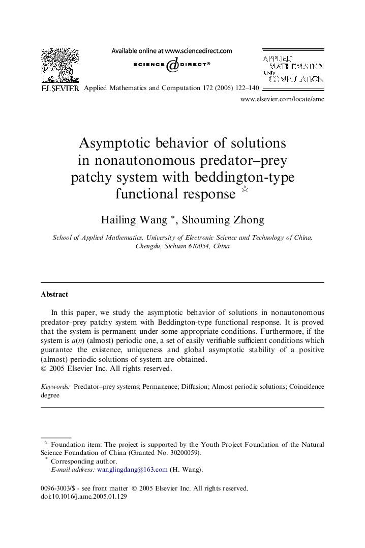 Asymptotic behavior of solutions in nonautonomous predator–prey patchy system with beddington-type functional response 