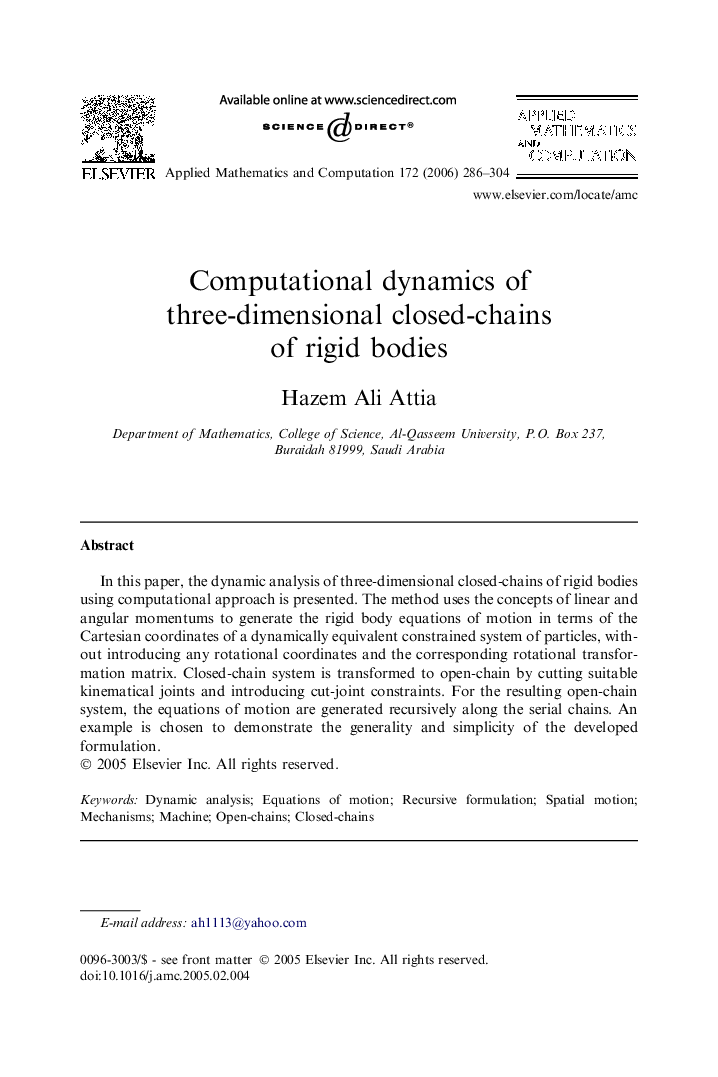 Computational dynamics of three-dimensional closed-chains of rigid bodies