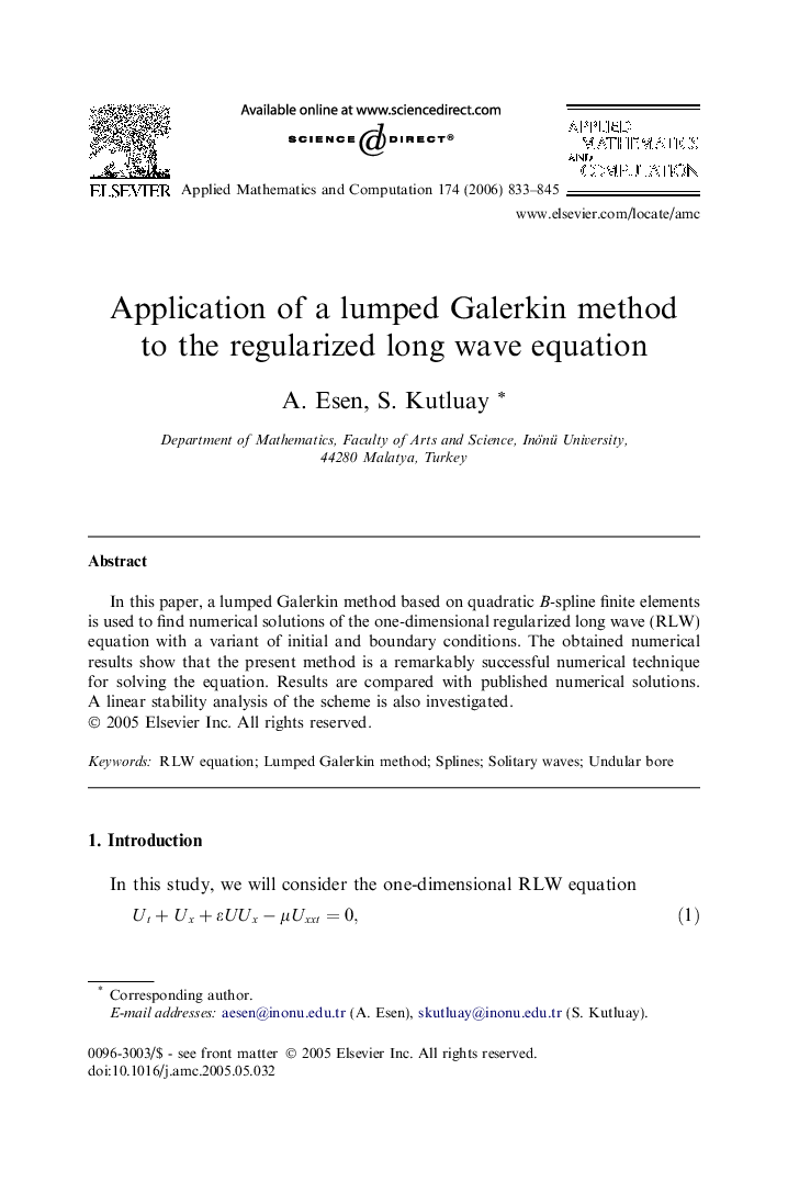 Application of a lumped Galerkin method to the regularized long wave equation