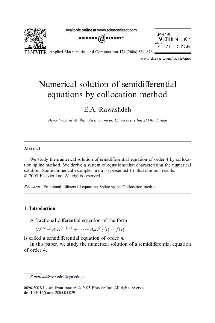 Numerical solution of semidifferential equations by collocation method