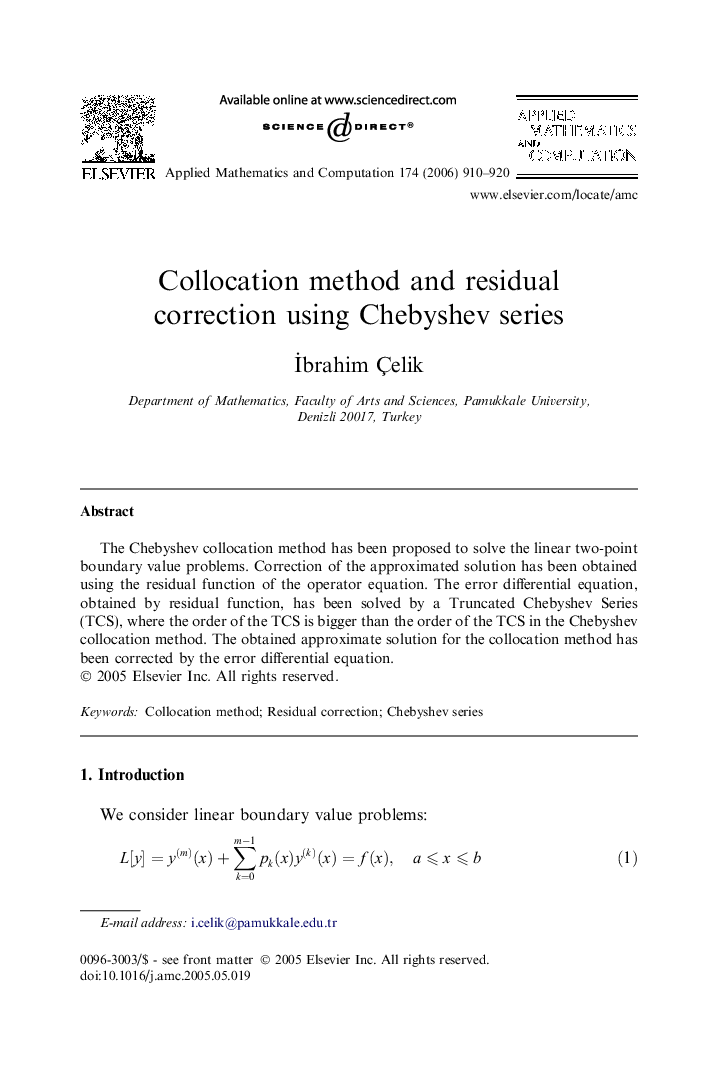 Collocation method and residual correction using Chebyshev series