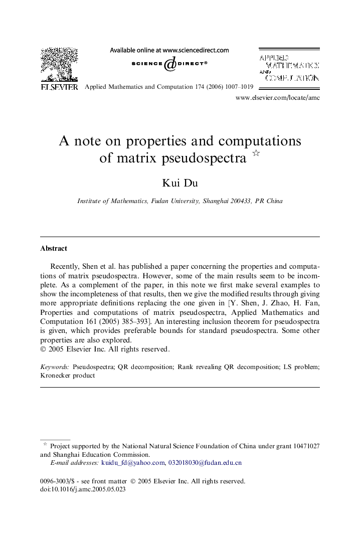 A note on properties and computations of matrix pseudospectra 