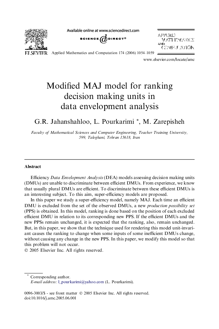 Modified MAJ model for ranking decision making units in data envelopment analysis