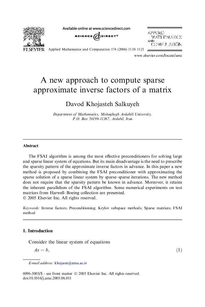 A new approach to compute sparse approximate inverse factors of a matrix