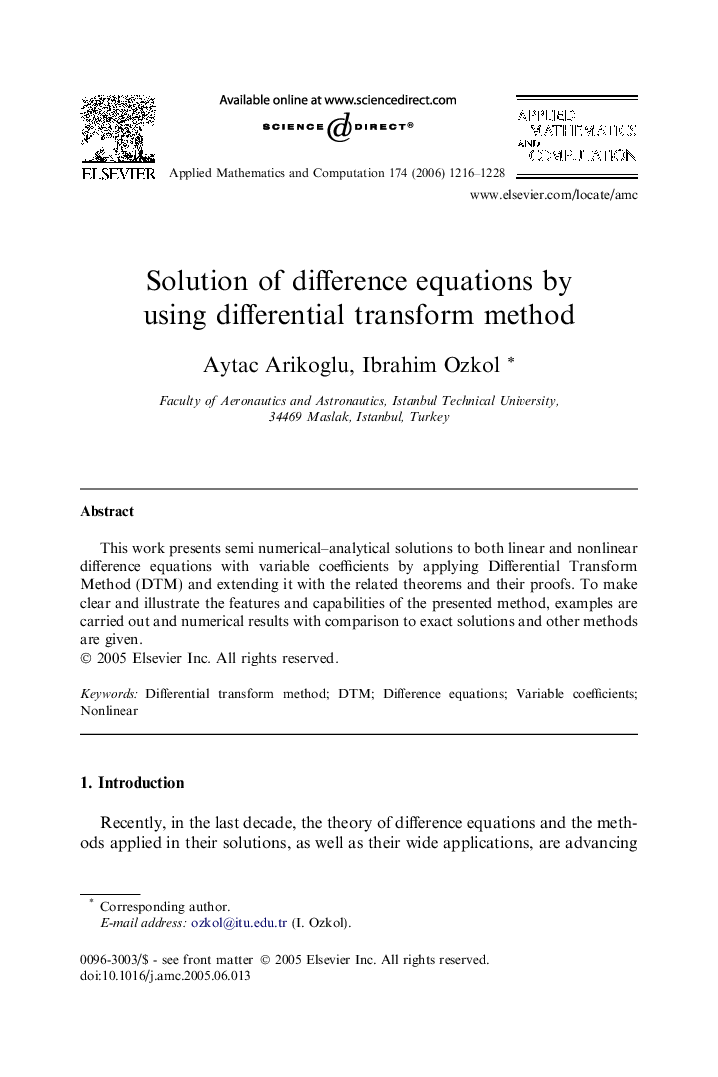 Solution of difference equations by using differential transform method