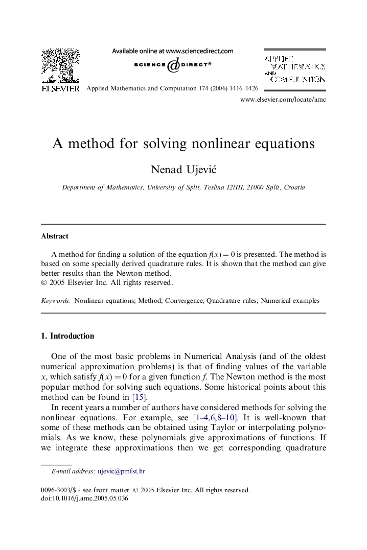 A method for solving nonlinear equations