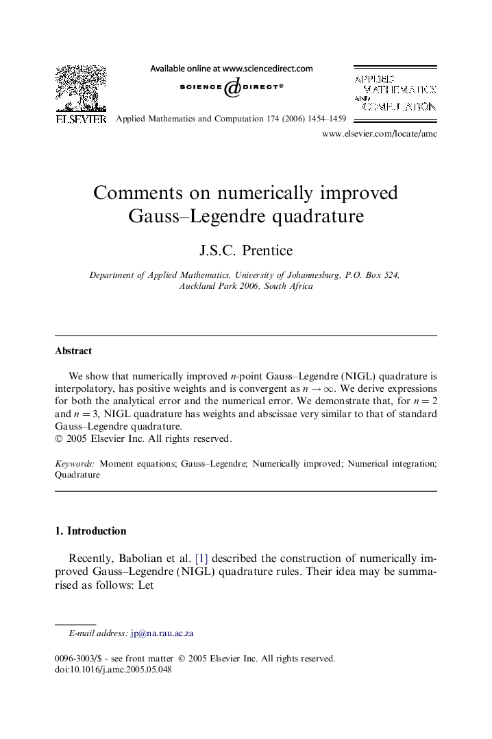 Comments on numerically improved Gauss–Legendre quadrature