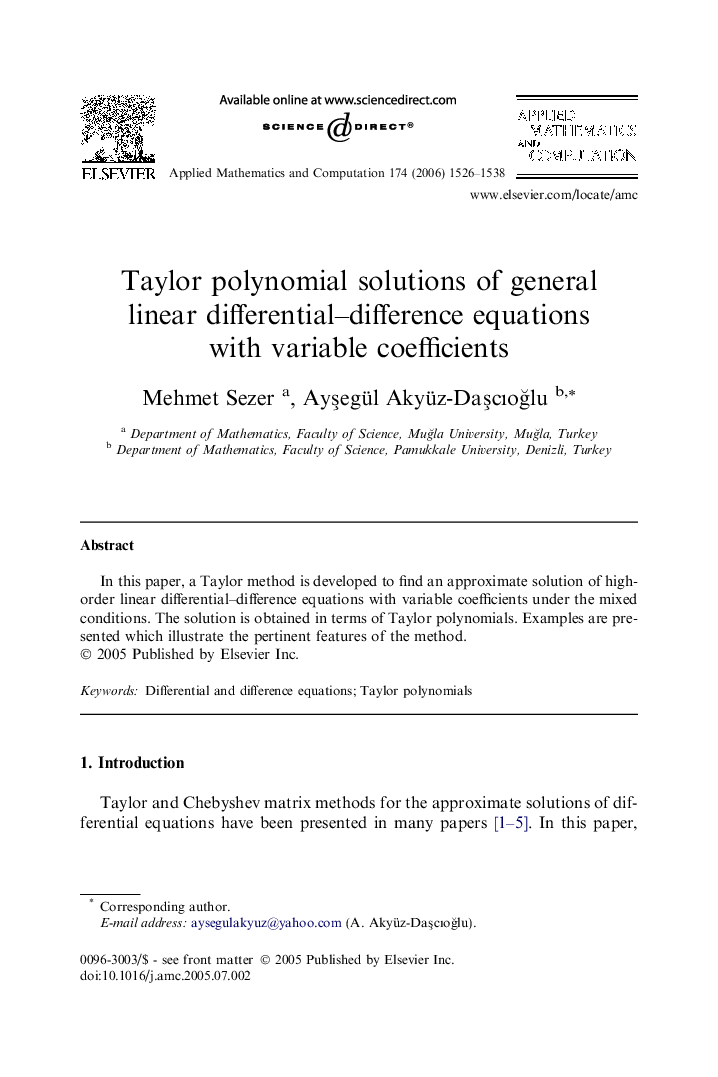 Taylor polynomial solutions of general linear differential–difference equations with variable coefficients