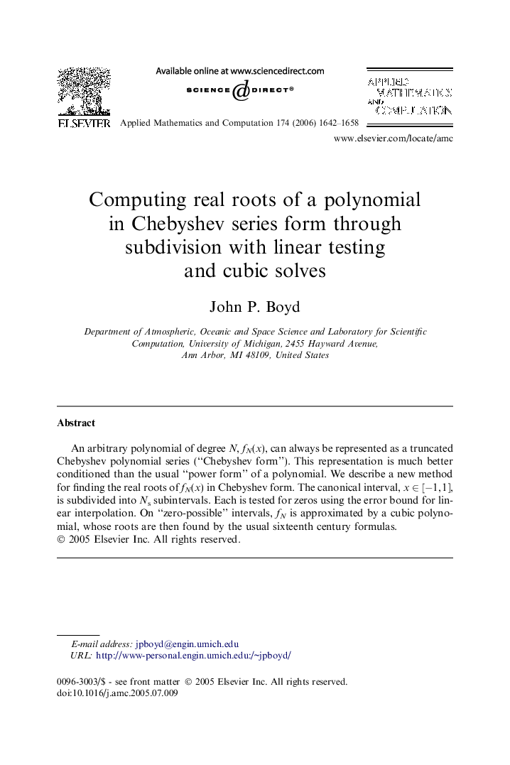 Computing real roots of a polynomial in Chebyshev series form through subdivision with linear testing and cubic solves