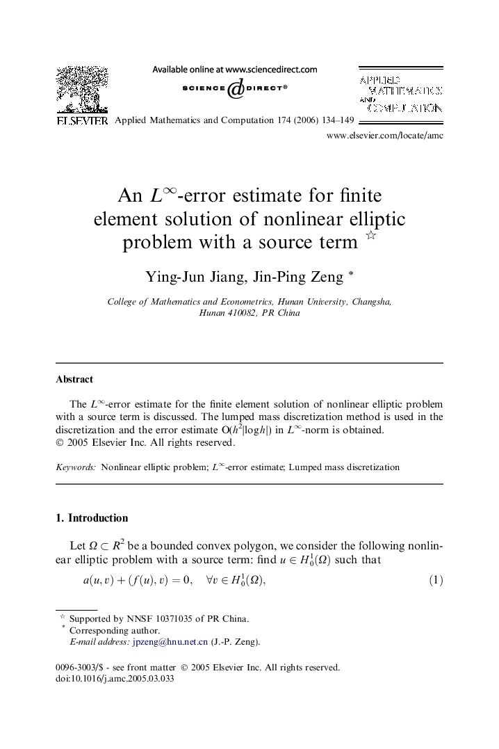 An Lâ-error estimate for finite element solution of nonlinear elliptic problem with a source term