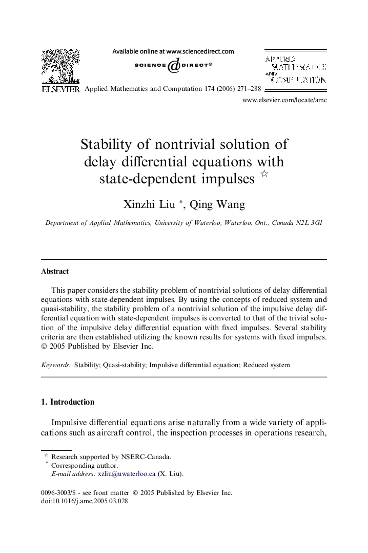 Stability of nontrivial solution of delay differential equations with state-dependent impulses