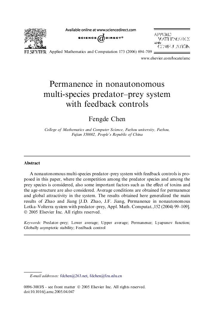 Permanence in nonautonomous multi-species predator–prey system with feedback controls