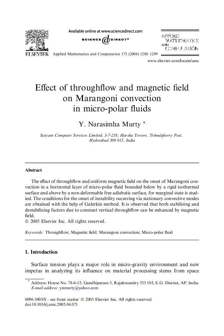 Effect of throughflow and magnetic field on Marangoni convection in micro-polar fluids