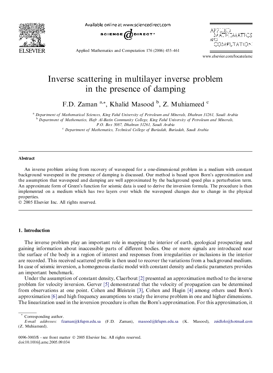 Inverse scattering in multilayer inverse problem in the presence of damping