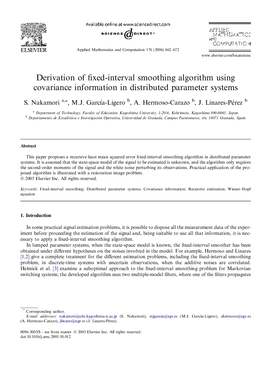 Derivation of fixed-interval smoothing algorithm using covariance information in distributed parameter systems