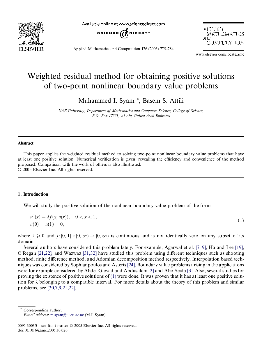 Weighted residual method for obtaining positive solutions of two-point nonlinear boundary value problems